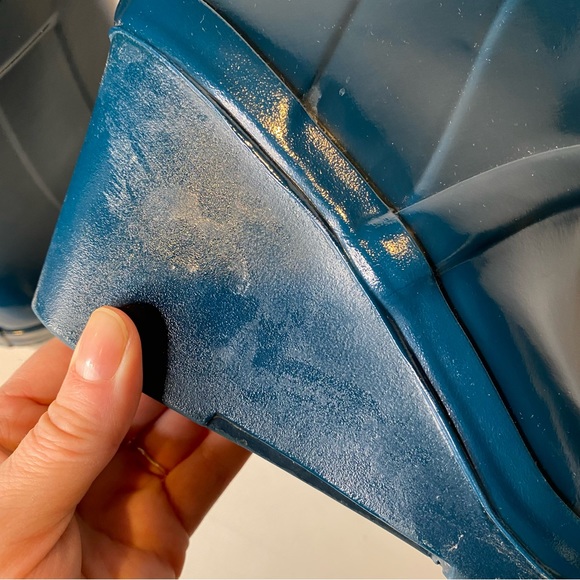 Hunter | Kellen Wedge Heel Rain Boot Dark Navy Teal Blue Sz. 7 - Picture 6 of 9